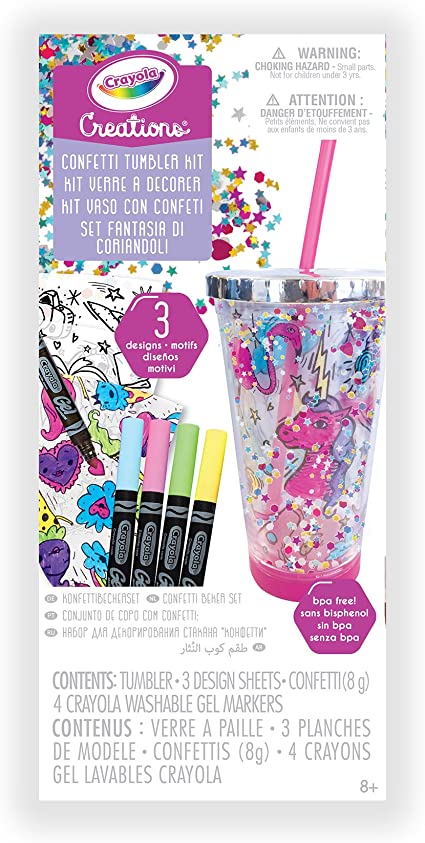 Crayola Creations Confetti Tumbler Kit, Gift for Girls and Tweens, Ages 6,7, 8 and Up, Holiday Toys, Stocking , Arts and Crafts, Gifting