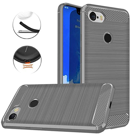 Google Pixel 3 XL Case, Dretal Carbon Fiber Shock Resistant Brushed Texture Soft TPU Phone case Anti-Fingerprint Flexible Full-Body Protective Cover for Google Pixel 3XL (Gray)