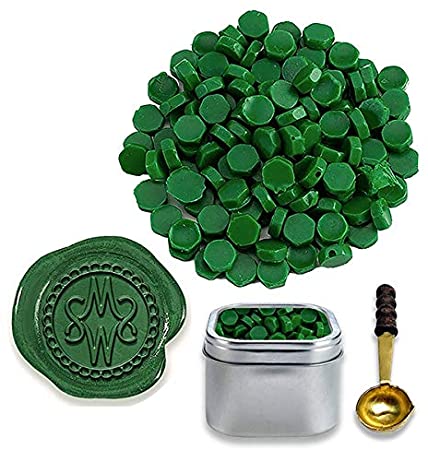 Premium Sealing Wax Beads 2 OZ. in Tin with Melting Spoon-Forest Green