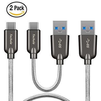 USB Type C Cable, Techole [2 Pack] USB C Fast Charging Cables 3.3ft&0.8ft, Nylon Braided USB C to USB 3.0 Cable for Galaxy S8, the New MacBook, Nintendo Switch, Nexus 5X and More USB C Devices-Grey
