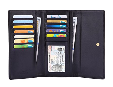 Tonly Monders Women’s RFID Blocking Genuine Leather Wallet Tri-fold Ladies Clutch Purse Card Holder
