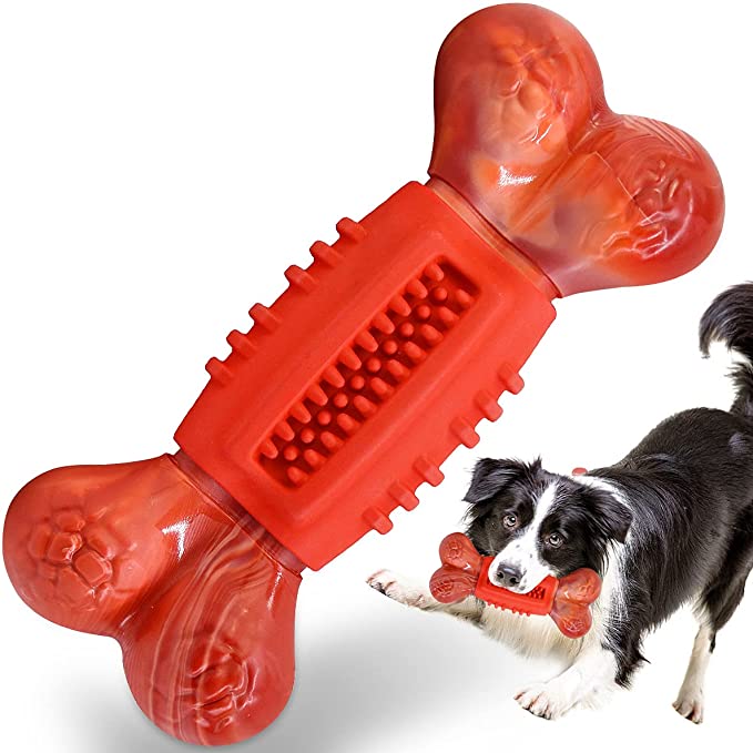 Indestructible Dog Chew Toys for Aggressive Chewers, Tough Medium Large Dog Chew Toys, Beef and Bacon Flavor Durable Dog Teething Chew Bones Toys for Medium Large