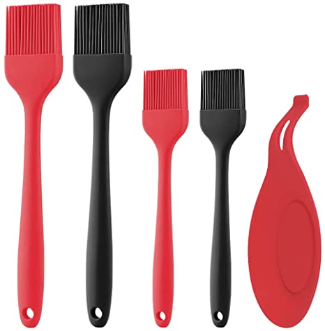 cyrico Basting Brushes Silicone Heat Resistant Pastry Brushes Baste Butter Oil Sauce Marinades for Cooking Baking Barbecue Grilling, BPA Free & Dishwasher Safe (5Pack)
