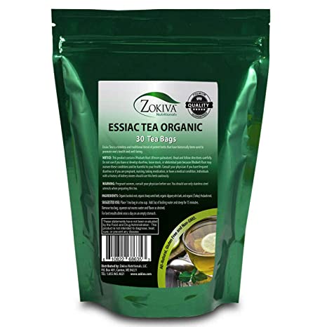 Zokiva Nutritionals - Essiac Tea Bags Organic - 30 Premium Quality Convenient Tea Bags - With Sheep Sorrel Root - In Resealable Stand Up Zip Lock Pouch