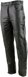 Xelement Men's Black Premium Leather Motorcycle Over Pants with Side Zipper and Snaps B7470-38