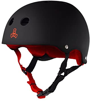 Triple Eight Sweatsaver Liner Skateboarding Helmet, Black Rubber w/ Red, Small