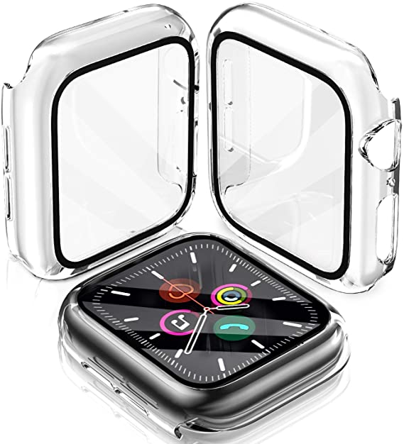 LeYi [2 Pack] Compatible Apple Watch Series 6/SE/5/4 Case 40mm with Build-in Tempered Glass Screen Protector, Hard TPU All-Around Protective Cover Case for iWatch Series 6/SE/5/4, (Clear 40mm)