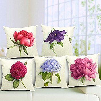 【Bailand】® Set of 5 Summer Flowers Cotton/linen Decorative Pillow Cover