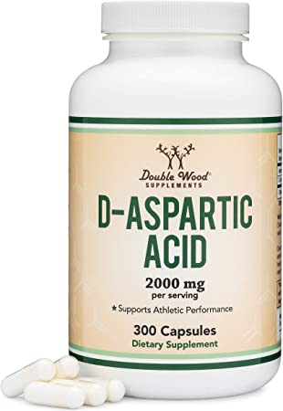 D-Aspartic Acid (DAA) 2,000mg Per Serving, 300 Capsules, Promotes Athletic Performance and Testosterone Levels (Vegan Safe, Non-GMO, Gluten Free, Made in The USA) by Double Wood Supplements