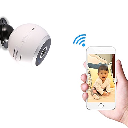 IP Camera,Dpower Mini Wireless IP Camera Micro USB Wifi Camera HD 1280x960P Home&Office Self-Suction Panoramic 185 Degree Surveillance Camera wireless Intelligent Monitoring Indoor Safety Camera Baby Monitor Camcorder 6W Support Max 64GB Micro SD with 15M Night Vision(White)