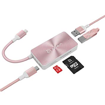 USB C Hub with Type-C Pass-Through Charging, 5 Data Ports, 1 Power Adapter, 2 USB A 3.1 Ports, SD Card Reader & MicroSD Card Slot, Compatible for Mac, Windows, Chrome (Rose Gold)