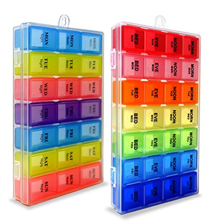 7 Days Pill Holder Organizer Tablet Box Weekly Medication Case Daily AM Morning Noon PM Night Container Compartments Detachable Dispenser (819 N 6018)