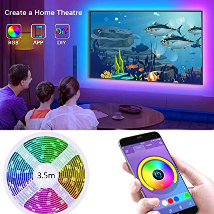 USB LED Strip Lights TV LED Backlight, with APP Controlled 11.5ft(3.5M) RGB LED Strip for 40 Inch-60 Inch TV, Sync to Music, Bias Lighting, 5050 RGB for Android iOS