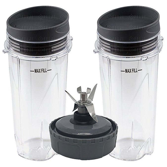 2 Nutri Ninja 16oz Cups with Lids and 1 Extractor Blade Model 303KKU 305KKU 307KKU for BL660 BL663 BL663CO BL665Q BL740 BL780 BL810 BL820 BL830