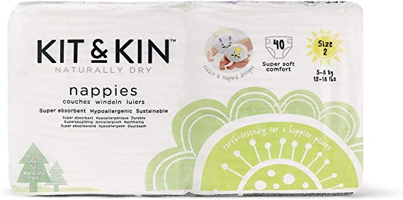 Kit & Kin Eco Nappies Size 2 Hypoallergenic and Sustainable (40 x 4 packs, 160 nappies)