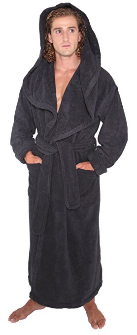 Arus Men's Monk Robe Style Full Length Long Hooded Turkish Terry Cloth Bathrobe