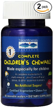 Trace Minerals Complete Childrens Chewable Multi-VitaminMineral Wafers Wild Cherry Flavor 60-Count Bottles Pack of 2