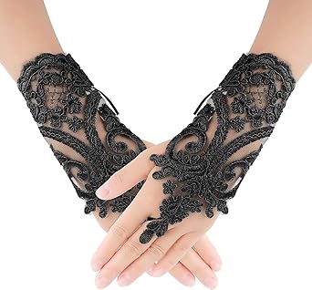 Women's Short Lace Embroidered Gloves Lace Fingerless Gloves Tea Party Gloves for Opera Prom Masquerade Evening Halloween Dress Accessories