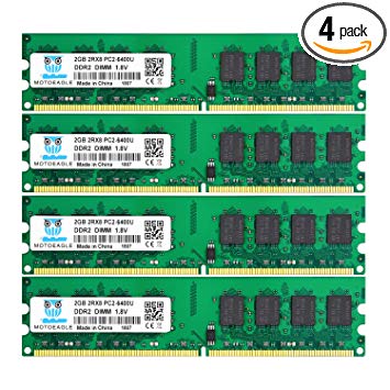 DDR2 PC2-6400 PC2-6400U 800MHz, Motoeagle DDR2-800 2RX8 240-Pin DIMM Desktop Memory 8GB Kit (4x2GB)