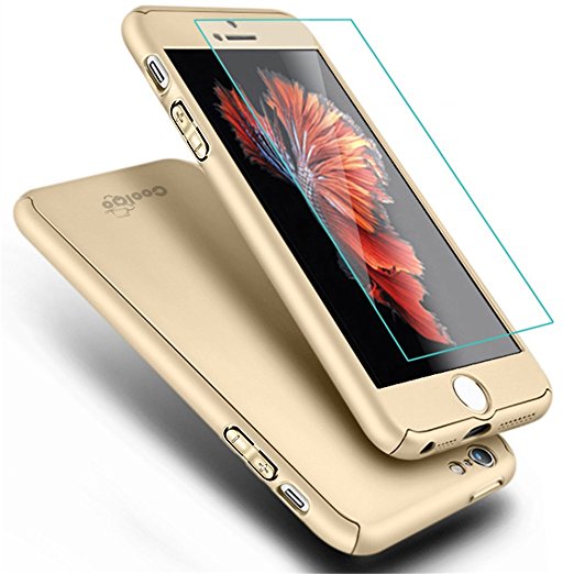 iPhone 5 Case,iPhone 5S Case, COOLQO Full Body Coverage Ultra-thin Hard Hybrid Plastic with [Slim Tempered Glass Screen Protector] Protective Case Cover & Skin for Apple iPhone 5/5S (Gold)