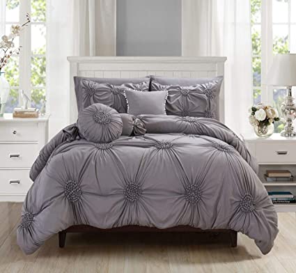 Luxurious, Softest, Coziest 10-Piece Bed-in-a-Bag Sunflower Comforter Set, Silky Soft Complete Comforter Set Includes Bed Sheet Set with Double Sided Storage Pockets Featured, King/Cal King, Grey