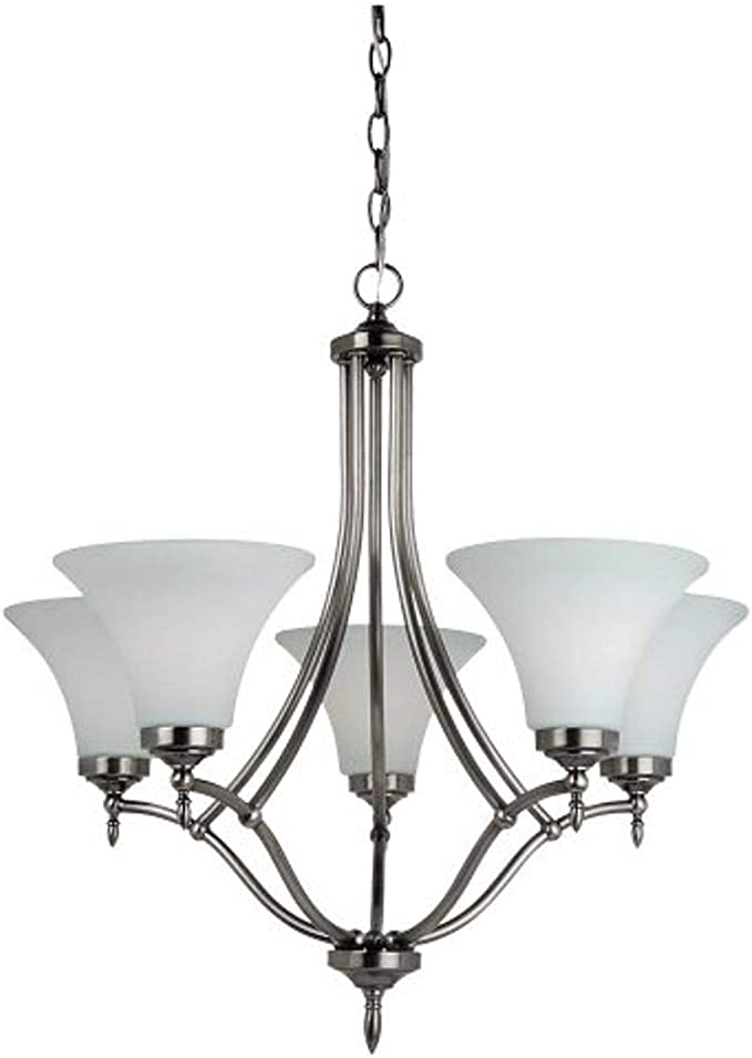 Sea Gull Lighting 31181BLE-965 Chandelier with Etched White Glass Shades, Antique Brushed Nickel Finish