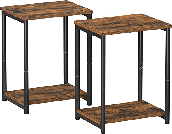 VASAGLE Side Tables Set of 2, Small End Table, Nightstand for Living Room, Bedroom, Office, Bathroom, Rustic Brown and Black ULET272B01