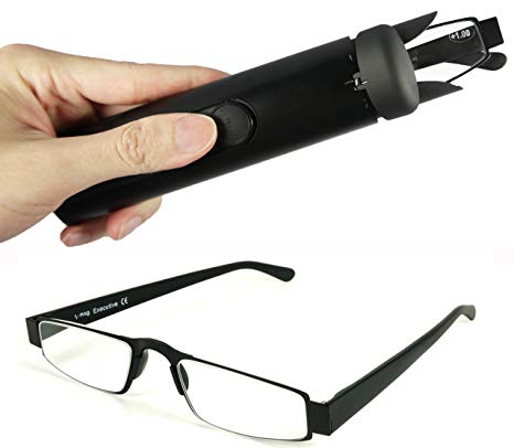 I-Mag Executive Slim Metal Reading Glasses with Slide Open Hard Case (2.50, Black)