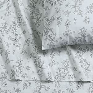 Tribeca Living Cotton Percale Twin XL Size Bed Sheet Set, 300 Thread Count, Extra Deep Pockets, Printed Emma Floral Grey