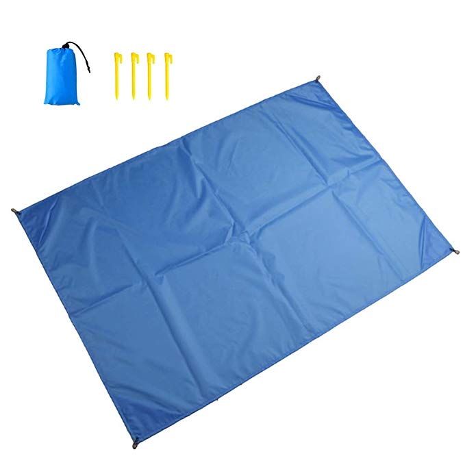 SEVEN HITECH Outdoor Foot Beach Blanket Pocket Packable Waterproof 55″x60″ Sand Proof for Travel, Hiking, Camping, Festival, Sports with Ground Nail