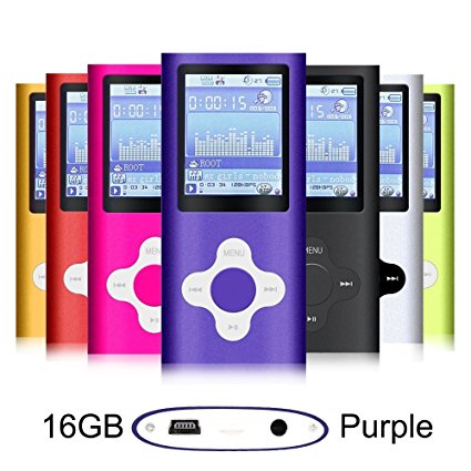 G.G.Martinsen Purple 16GB Versatile MP3/MP4 Player with Photo Viewer, FM Radio and Voice Recorder, Mini Usb Port Slim 1.78 LCD, Digital MP3 Player, MP4 Player, Video Player, Music Player, Media Player