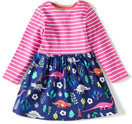 Girls Cotton Longsleeve Casual Dresses Print Cartoon by Fiream