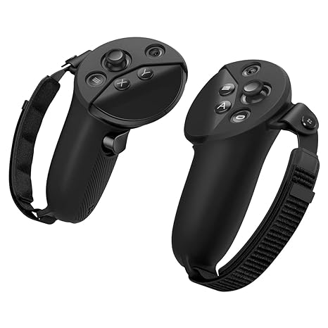 Spigen Silicone Fit Controller Cover Compatible with Meta Quest Pro VR Gaming Controller Grip with Adjustable Strap for Anti-Slip Protection - black