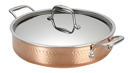 Lagostina Q5544764 Martellata Tri-ply Hammered Stainless Steel Copper Dishwasher Safe Oven Safe Stockpot / Casserolle Cookware, 5-Quart, Copper