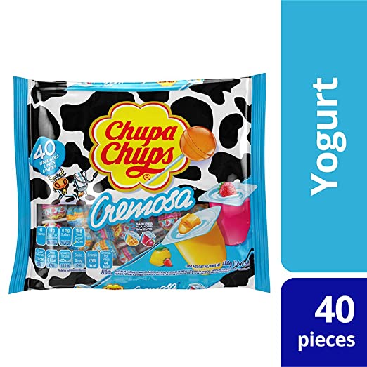 Chupa Chups Mini Lollipops, 40 Candy Suckers for Kids, Cremosa Yogurt, 2 Assorted Creamy Flavors, for Gifting, Parties, Office, 40 Count