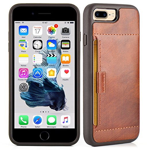 iphone 7 Plus Wallet Case, ZVE Genuine iphone 7 plus leather case with Wallet Card Holder Slots Protective Shockproof Leather Wallet Case Cover For Apple iphone 7 Plus (2016) - Brown