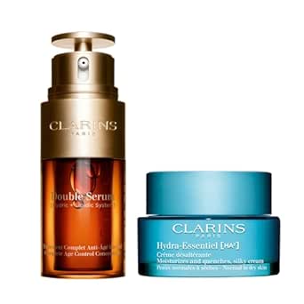 Clarins Double Serum and Hydra-Essentiel Silky Cream Bundle | Anti Aging Face Serum | Hydrating Face Moisturizer for Normal to Dry Skin | Face Cream with Hyaluronic Acid