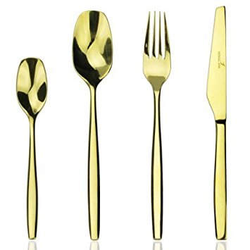 Flatware Set, Aoo gold Flatware 24-Pieces Stainless Steel Cutlery Set