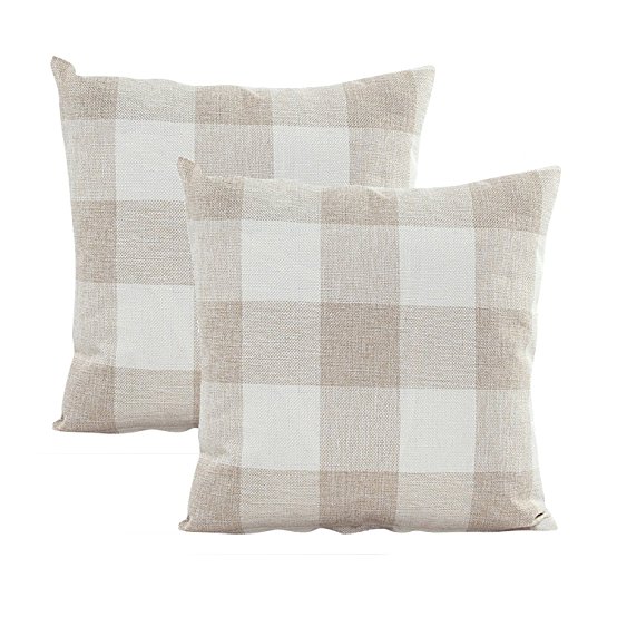 2pcs 18" X 18" Cotton Linen Square Throw Pillow Case Compass Decorative Sofa Cushion Cover (Square（Beige）)