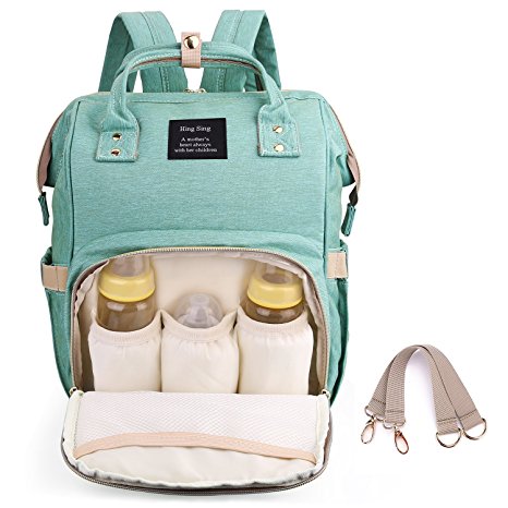 Diaper Backpack for Mommy, Waterproof Nappy Bag with Stroller Hooks Rucksack Lightweight /Large Capacity/Durable (Light-Green)