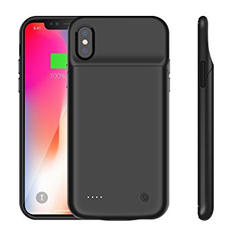 iPhone X Battery Case,Deriruler Charger Case For iPhone X/10 (5.8 inch) 3600Mah External Rechargeable Backup Pack Case Protective Charger Case(Black)