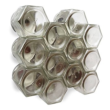 Gneiss Spice DIY Magnetic Spice Rack: Includes Empty Large Hexagon Jars (4 oz), Magnetic Lids & Clear Labels (Set of 24, Silver Lids)