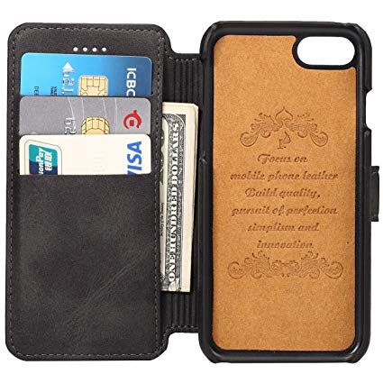 iPhone 7/8 black case PU leather wallet case could hold credit card and cash