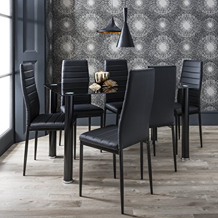 Laura James | Dining Table & 6 Faux Leather Chairs Set | Brand New | Black