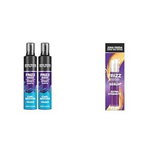 John Frieda Frizz Ease Curly Hair Reviver Mousse Enhances Curls, a Soft Flexible Hold & Frizz Ease Extra Strength Hair Serum, Nourishing Hair Oil for Frizz Control