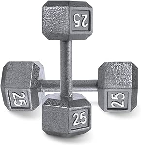 WF Athletic Supply Cast Iron Solid Hexagon Gray/Black Dumbbells, Strength Training Free Weights Set of 2 for Women and Men, Hand Weights Sold by Pairs, Multi-Select Size Options Available