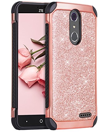 ZTE Grand X4 Case, ZTE Blade Spark Case, ZTE Grand X 4 Case, BENTOBEN 2 in 1 Sparkly Glitter Slim Hybrid Hard Cover Shockproof Protective Case for ZTE Grand X4 / ZTE Blade Spark / ZTE Z956, Rose Gold