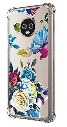 Moto G6 Case,Moto G6 Case with Flower,LUOLNH Slim Shockproof Clear Floral Pattern Soft Flexible TPU Back Cover for Motorola Moto G6 (Blue Rose)