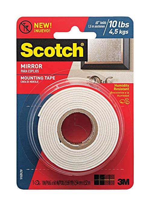 Scotch 051141402895 Mirror Mounting Tape, x 60-inches, White, 1-Roll (515P), 1