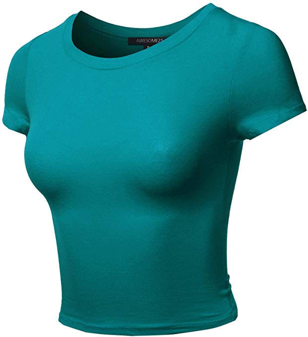 Women's Solid Round Neck Short Sleeve Basic Crop Top